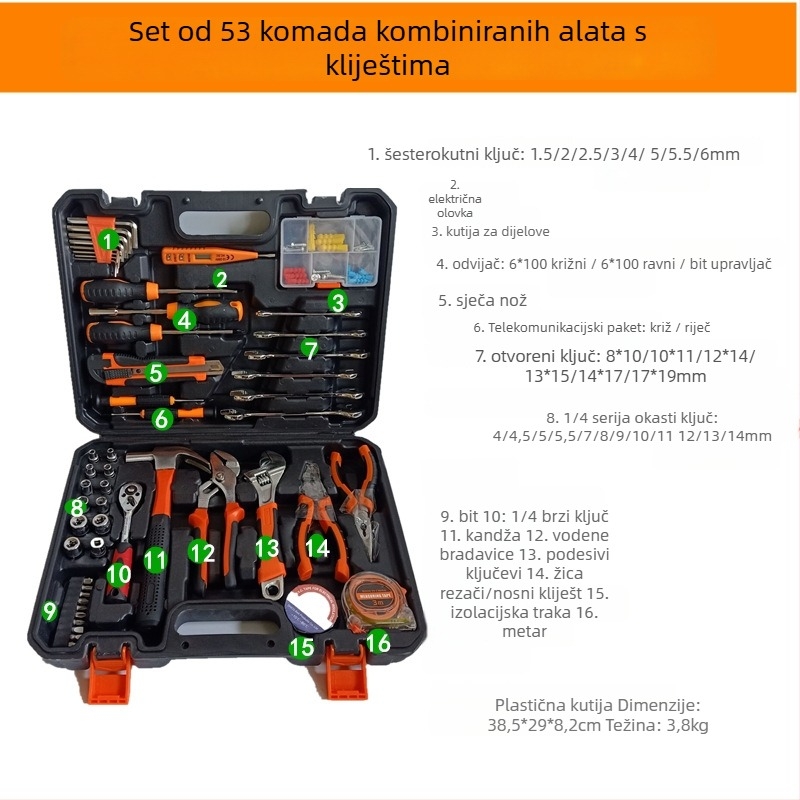 Set alata za popravak kućnih strojeva, 53 komada, čelik, standard Formula