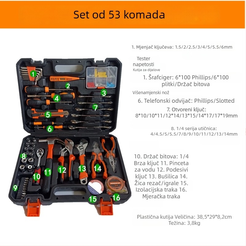 Set alata za popravak kućnih strojeva, 53 komada, čelik, standard Formula