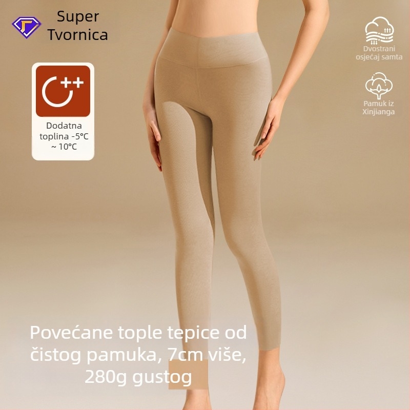 Visokim strukom pamučne termo tajice s flekso podstavom - debeli, 280 g, duljina 9/10