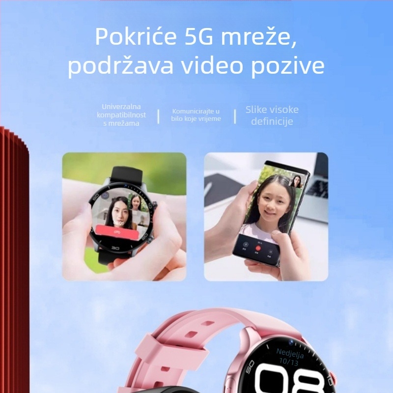 Dječji pametni sat s telefonskom funkcijom – SIM kartica, dodirni+gumb način rada, silikon remen, okrugli brojčanik, kamera