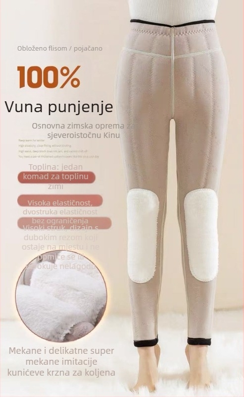 Ženske termo pantalone s visokim strukom, fleece podstava, zaštita koljena, pet slojeva, ekstra debeli zimski unutarnji hlače