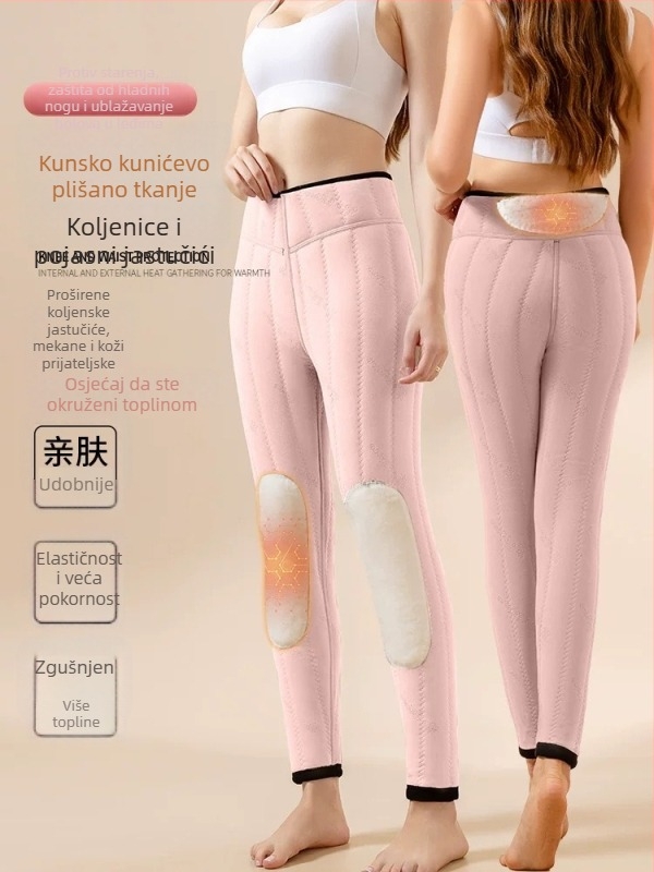 Ženske termo pantalone s visokim strukom, fleece podstava, zaštita koljena, pet slojeva, ekstra debeli zimski unutarnji hlače