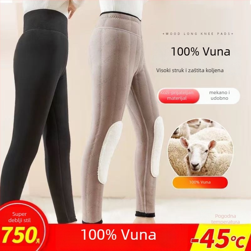 Ženske termo pantalone s visokim strukom, fleece podstava, zaštita koljena, pet slojeva, ekstra debeli zimski unutarnji hlače