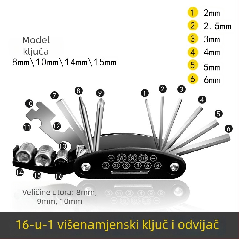 16-dijelni set alata od krom-vanadijskog čelika za montažu namještaja