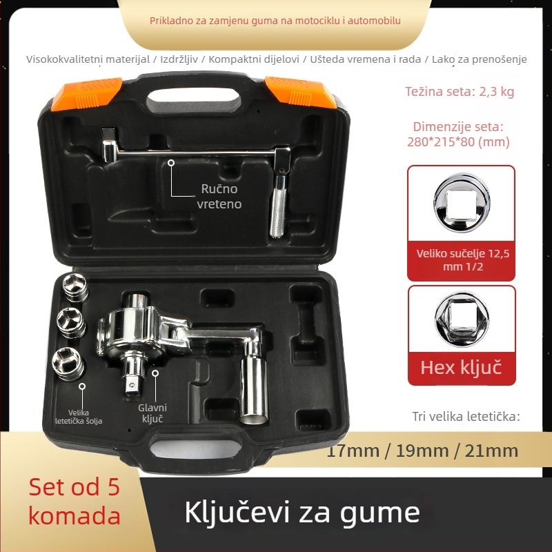 Mussen Hall Alat za zamjenu pneu s križnim nastavkom, krom-vanadijs čelik, ergonomski dizajn štedi snagu, za auto popravke