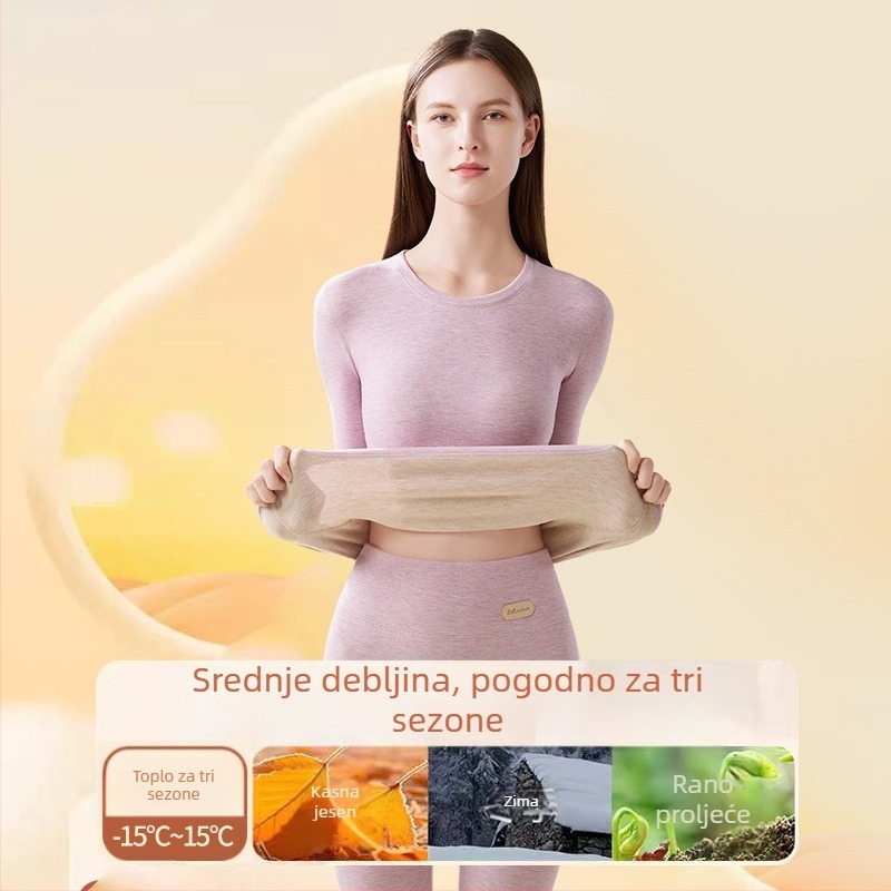 Ženski termalni komplet od akrilnih vlakana – izuzetno debeli 301–350 g/m², okrugli izrez, dugi rukavi, hlače