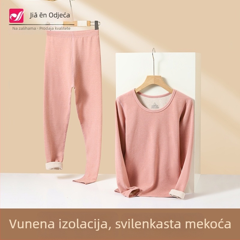 Ženski termalni komplet od vune i svile, Derong tkanina, top s kapuljom i hlače