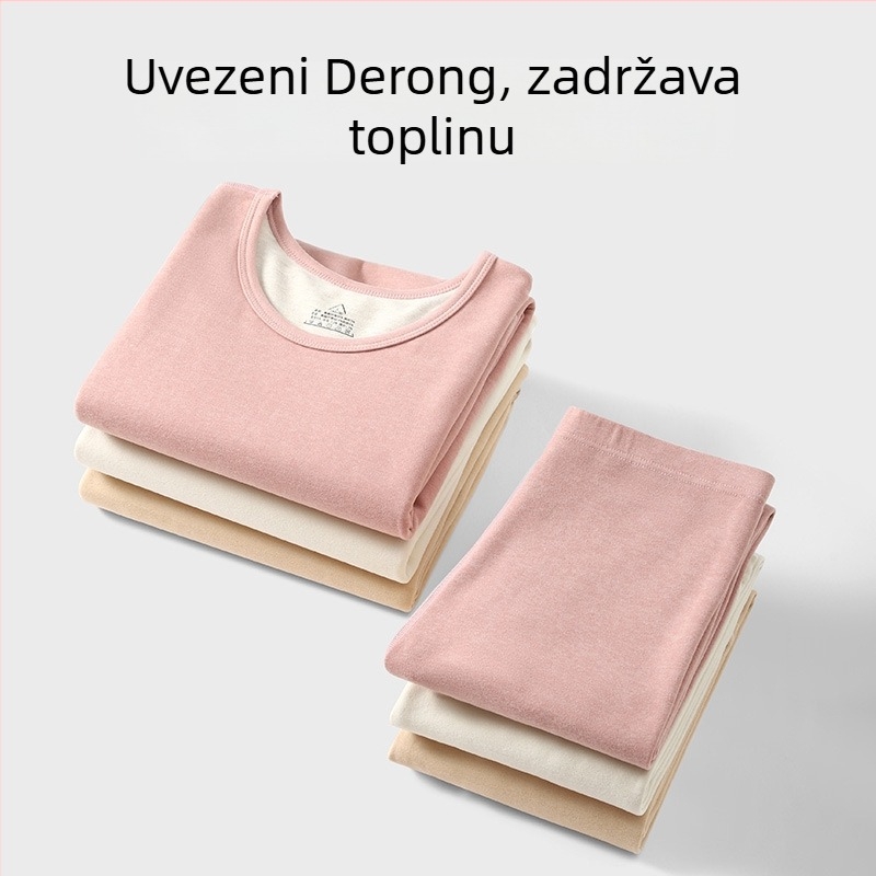 Ženski termalni komplet od vune i svile, Derong tkanina, top s kapuljom i hlače