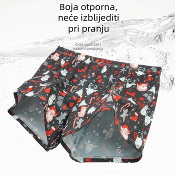 Muške bokserice s božićnim printom, europsko-američki stil, opušten kroj i prozračnost, srednji pojas