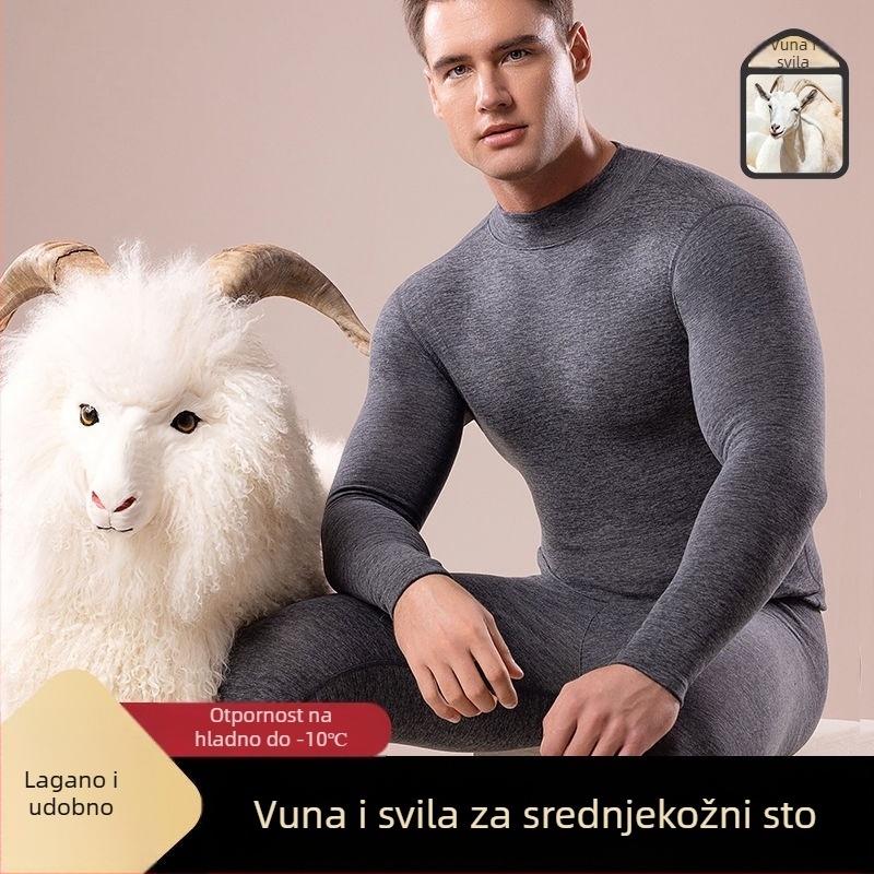 Muški termalni komplet za bazni sloj, fleece podstava, vrh s polu-rolkom, dugi rukavi i hlače, 80-90% poliestera