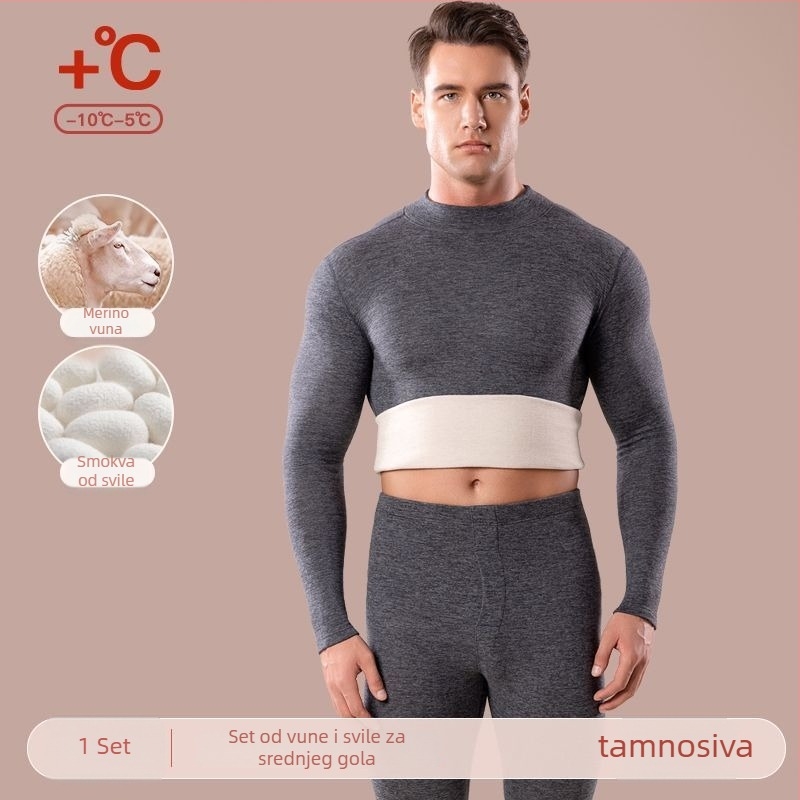 Muški termalni komplet za bazni sloj, fleece podstava, vrh s polu-rolkom, dugi rukavi i hlače, 80-90% poliestera