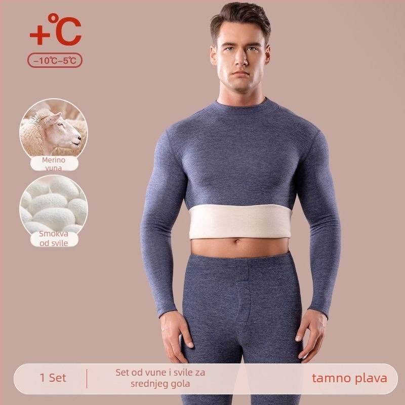 Muški termalni komplet za bazni sloj, fleece podstava, vrh s polu-rolkom, dugi rukavi i hlače, 80-90% poliestera