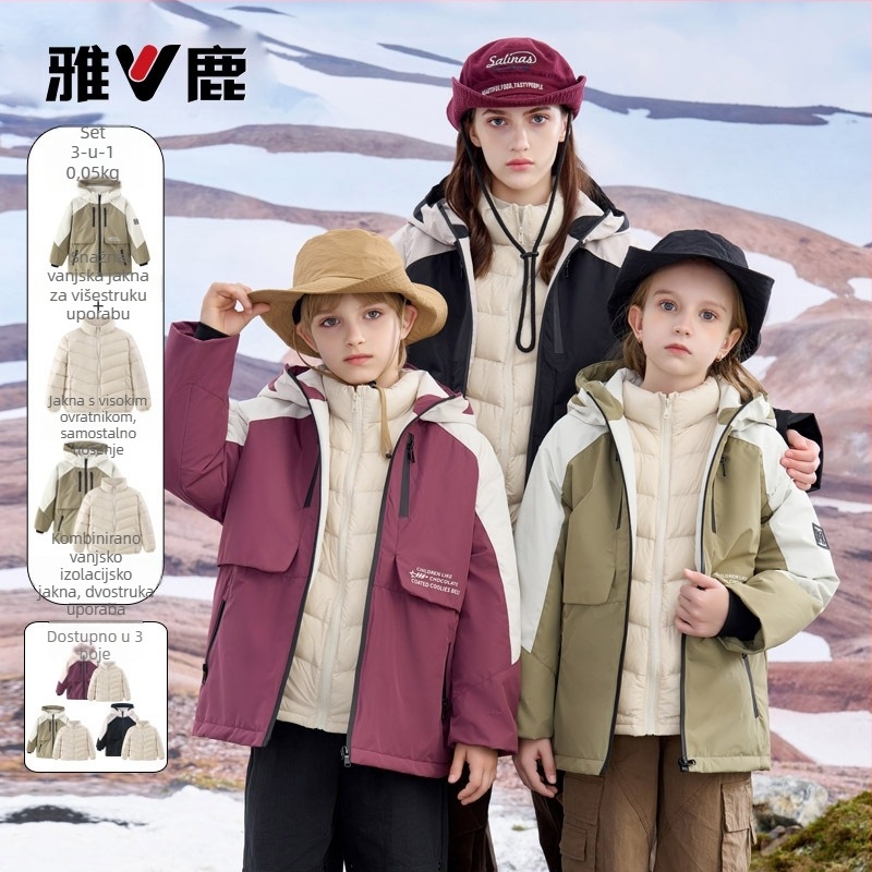 Yalu dječji 3-u-1 kaput s perjem, unisex, vanjski materijal: najlon, punilo: bijelo pačje perje, 81–85% sadržaja perja, za djecu 3–8 godina, proljeće 2024