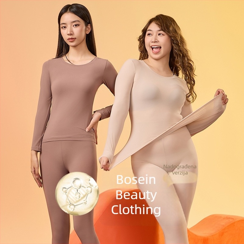 Plus-size ženski termalni set s membranom jajeta za njegu kože, jesen-zima, uski kroj gornjih i donjih komada, hidratantno