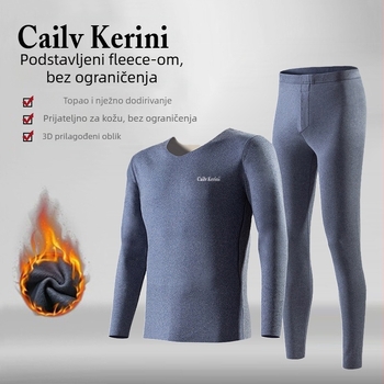 Cailv Kerini Muški termalni set, fleecem podloga Derong tkanina, 95% poliester; pulover s okruglim izrezom i dugim rukavima; hlače; toplo