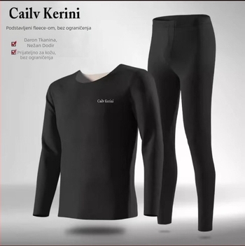 Cailv Kerini Muški termalni set, fleecem podloga Derong tkanina, 95% poliester; pulover s okruglim izrezom i dugim rukavima; hlače; toplo