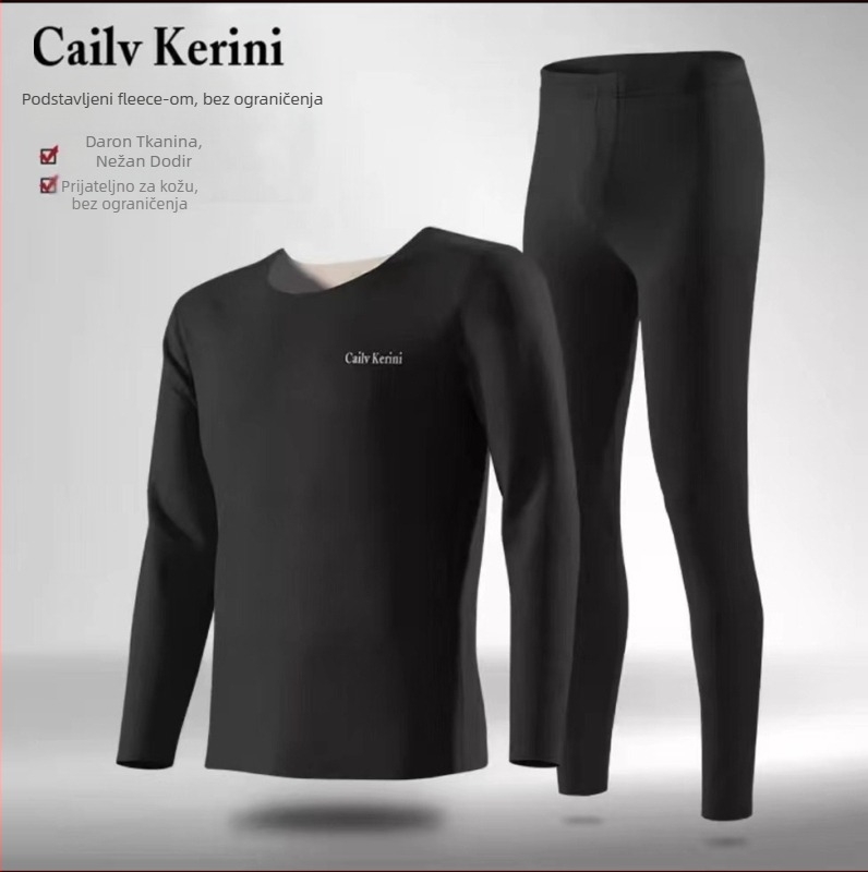 Cailv Kerini Muški termalni set, fleecem podloga Derong tkanina, 95% poliester; pulover s okruglim izrezom i dugim rukavima; hlače; toplo