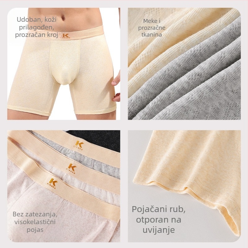 Muške duge pamučne bokserice za trčanje – prozračne, udobne, srednji struk, 95–100% pamuk, antibakterijske