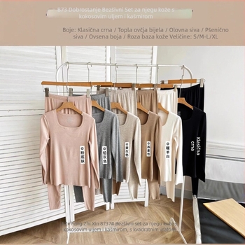 Ženski termalni komplet od vlakna regenerirane celuloze, gornji dio s kvadratnim izrezom, bazni sloj koji se može nositi i kao vanjski sloj, dugi rukavi, jednovrstna konstrukcija, srednja gustoća 161–180 g/m²