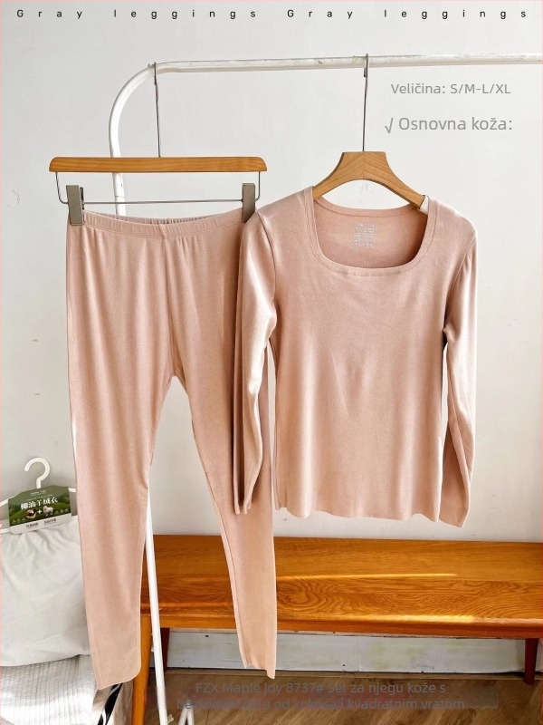 Ženski termalni komplet od vlakna regenerirane celuloze, gornji dio s kvadratnim izrezom, bazni sloj koji se može nositi i kao vanjski sloj, dugi rukavi, jednovrstna konstrukcija, srednja gustoća 161–180 g/m²