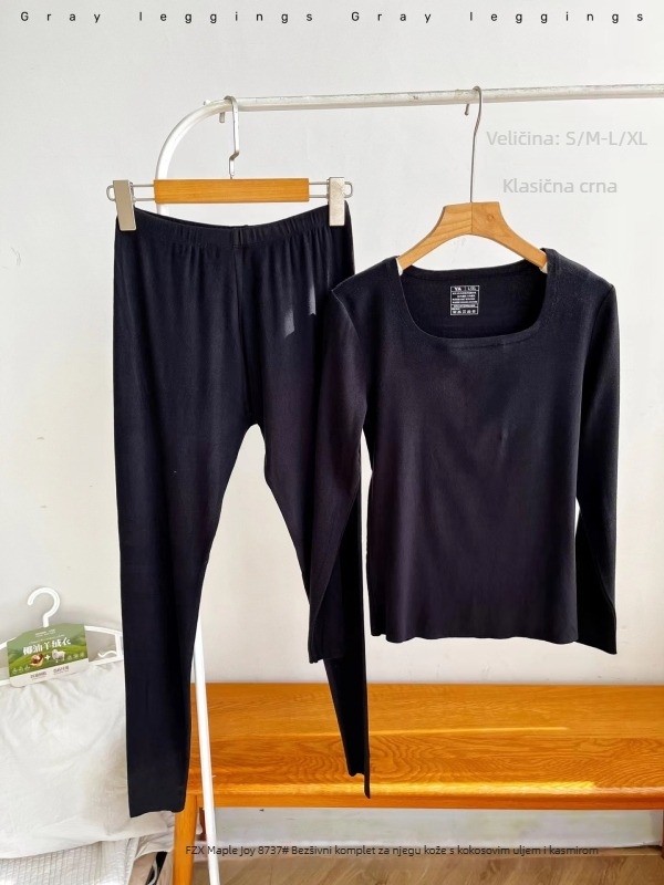 Ženski termalni komplet od vlakna regenerirane celuloze, gornji dio s kvadratnim izrezom, bazni sloj koji se može nositi i kao vanjski sloj, dugi rukavi, jednovrstna konstrukcija, srednja gustoća 161–180 g/m²