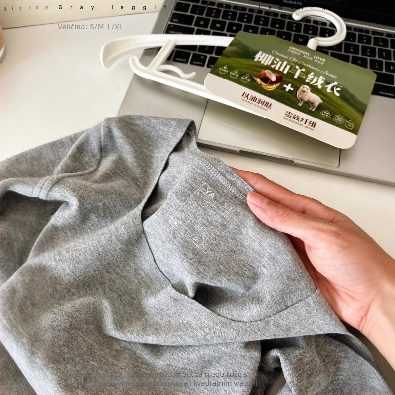 Ženski termalni komplet od vlakna regenerirane celuloze, gornji dio s kvadratnim izrezom, bazni sloj koji se može nositi i kao vanjski sloj, dugi rukavi, jednovrstna konstrukcija, srednja gustoća 161–180 g/m²