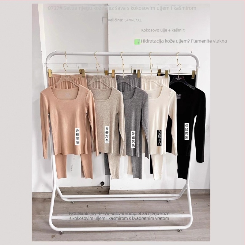 Ženski termalni komplet od vlakna regenerirane celuloze, gornji dio s kvadratnim izrezom, bazni sloj koji se može nositi i kao vanjski sloj, dugi rukavi, jednovrstna konstrukcija, srednja gustoća 161–180 g/m²