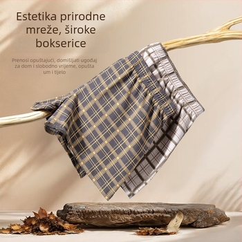 Muške pamučne bokserice kariranim uzorkom – srednji pojas, pletene, prozračne za kućnu i sportsku upotrebu