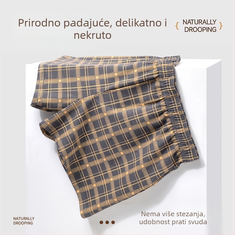 Muške pamučne bokserice kariranim uzorkom – srednji pojas, pletene, prozračne za kućnu i sportsku upotrebu