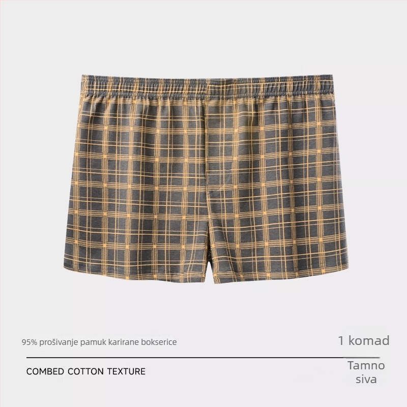Muške pamučne bokserice kariranim uzorkom – srednji pojas, pletene, prozračne za kućnu i sportsku upotrebu