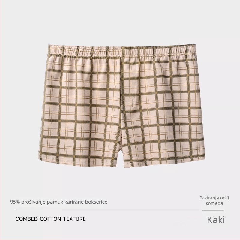 Muške pamučne bokserice kariranim uzorkom – srednji pojas, pletene, prozračne za kućnu i sportsku upotrebu