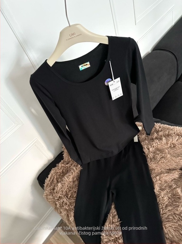 Ženski toplinski komplet od 100% pamuka – bazni sloj s dugim rukavom i hlače, 90–95% pamuk, gustoća 161–180 g/m², mekan na dodir, topao