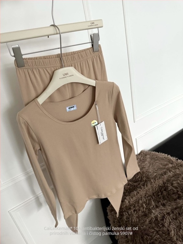 Ženski toplinski komplet od 100% pamuka – bazni sloj s dugim rukavom i hlače, 90–95% pamuk, gustoća 161–180 g/m², mekan na dodir, topao