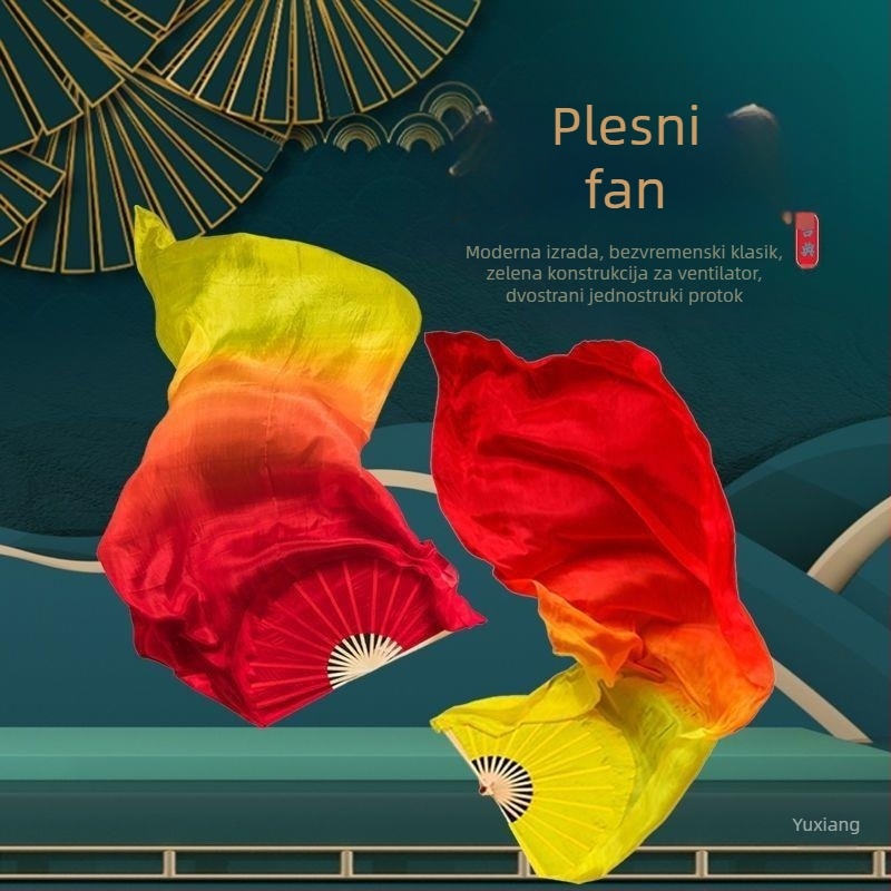 Ručni plesni ventilator od umjetne svile, dizajn plamena u gradijentu za scensku izvedbu (Odrasli, ljeto 2021)