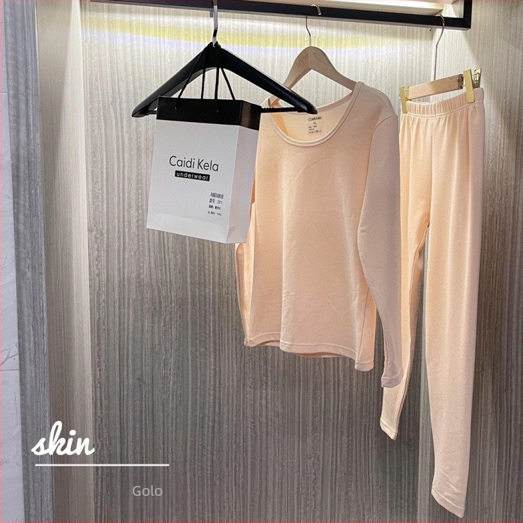 Ženski termalni set od vlakna kašmira-proteina, okrugli ovratnik, dvostruki sloj, debela tkanina, baršunasto podstava – gornji dio i hlače