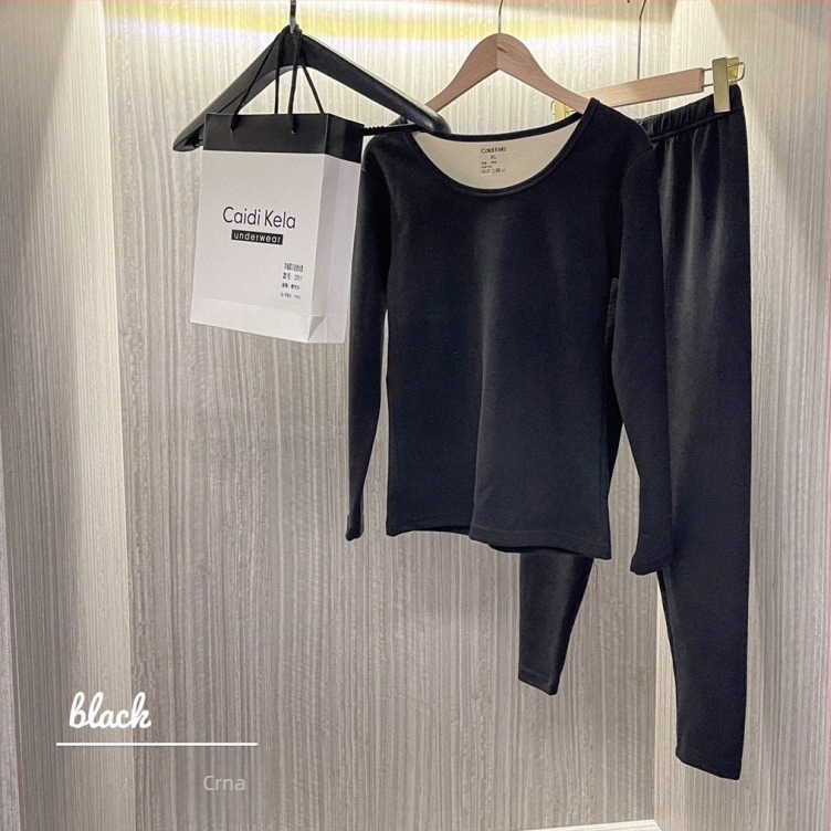 Ženski termalni set od vlakna kašmira-proteina, okrugli ovratnik, dvostruki sloj, debela tkanina, baršunasto podstava – gornji dio i hlače