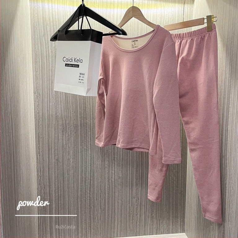 Ženski termalni set od vlakna kašmira-proteina, okrugli ovratnik, dvostruki sloj, debela tkanina, baršunasto podstava – gornji dio i hlače