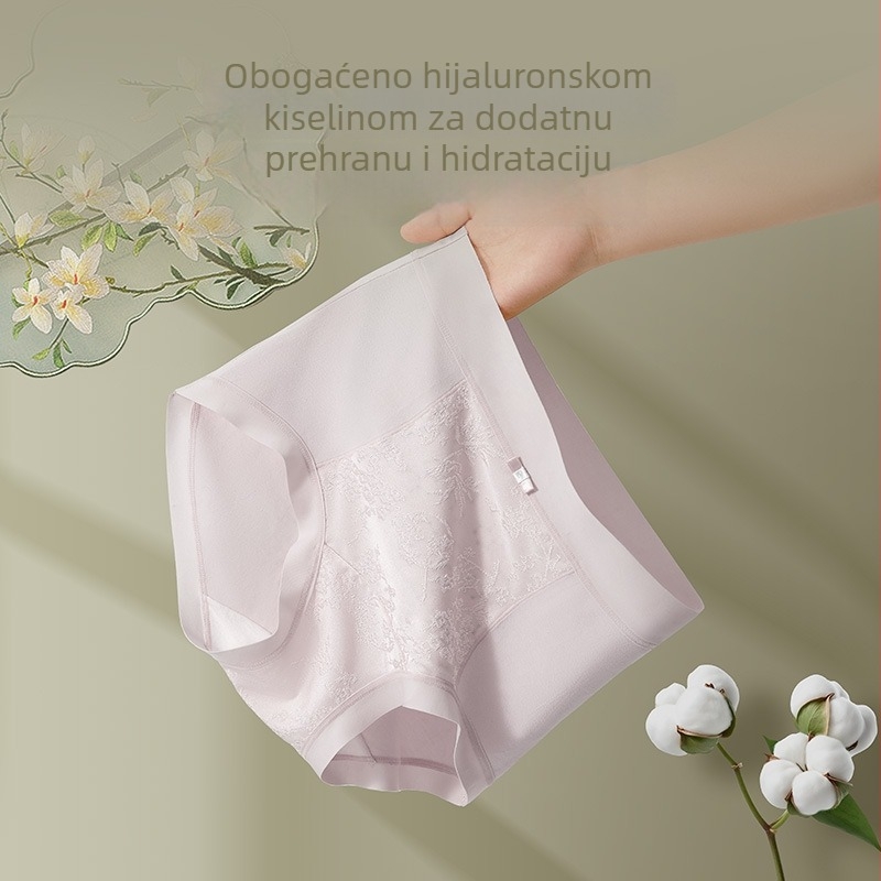 Ženske pamučne gaćice s visokim strukom, jacquard uzorak, prozračne, antibakterijska zona prepona, cvjetni uzorak