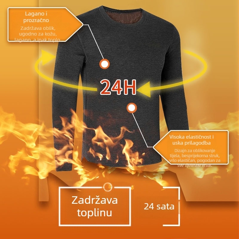 Unisex termalni set donjeg rublja, kompozitna tkanina, dvostruki sloj, okrugli izrez, dugi rukav, hlače, izuzetno debela tkanina