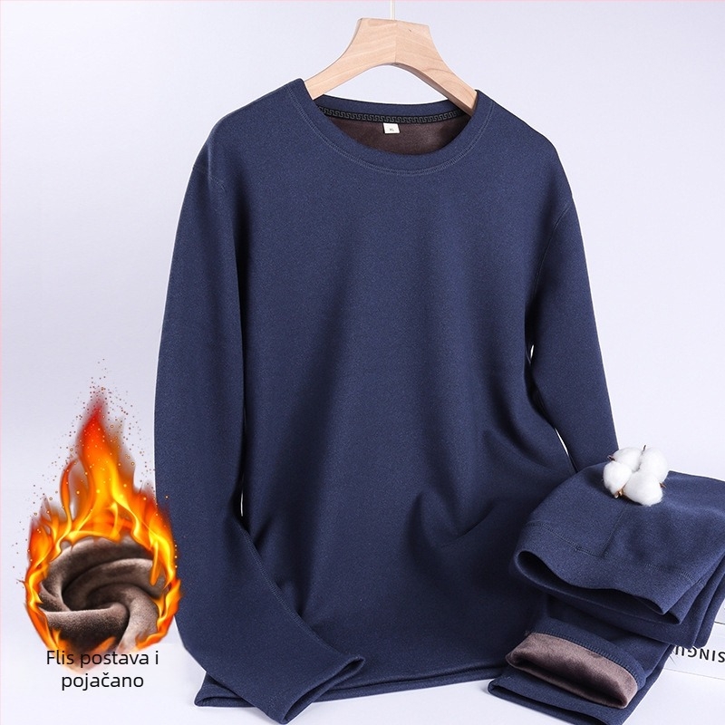 Unisex termalni set donjeg rublja, kompozitna tkanina, dvostruki sloj, okrugli izrez, dugi rukav, hlače, izuzetno debela tkanina