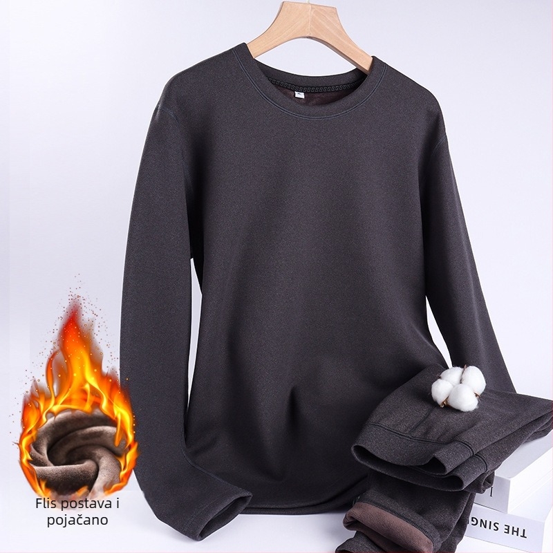 Unisex termalni set donjeg rublja, kompozitna tkanina, dvostruki sloj, okrugli izrez, dugi rukav, hlače, izuzetno debela tkanina