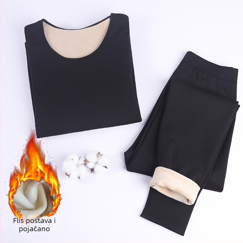 Unisex termalni set donjeg rublja, kompozitna tkanina, dvostruki sloj, okrugli izrez, dugi rukav, hlače, izuzetno debela tkanina