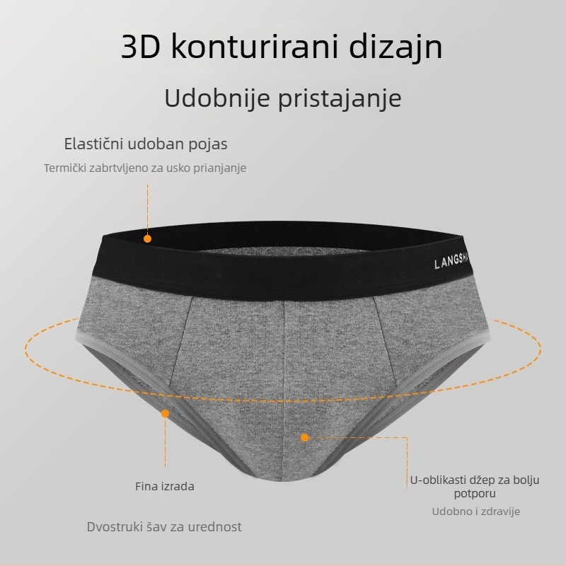 Langsha muške pamučne gaćice sa srednjim strukom, prozračne, upijaju znoj, jednobojne