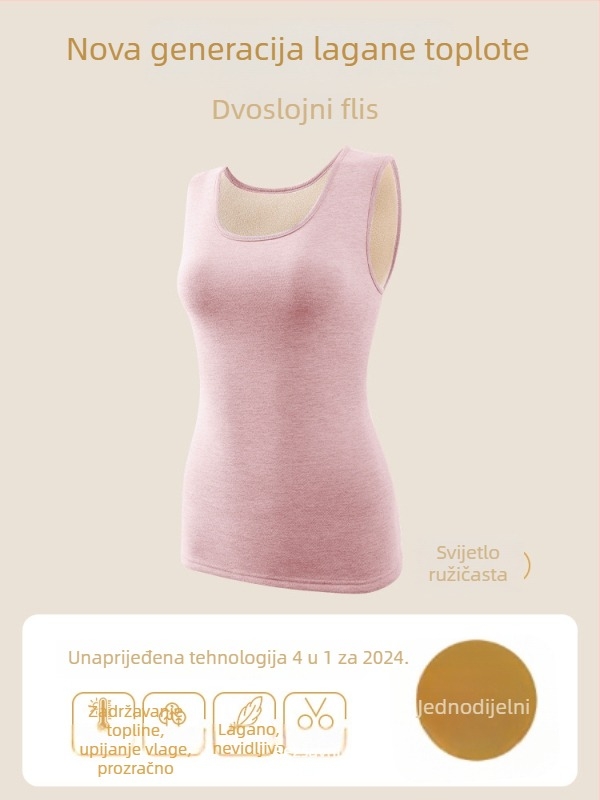 Ženski termalni vest s fleec podstavom, dvostruki sloj, okrugli ovratnik, osnovni sloj od poliestera