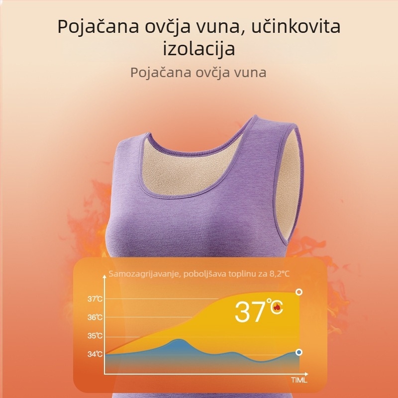 Ženski termalni vest s fleec podstavom, dvostruki sloj, okrugli ovratnik, osnovni sloj od poliestera