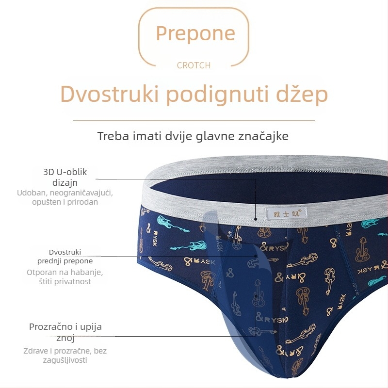 Muške pamučne prozračne gaćice s srednjim strukom, velika veličina, mladenački stil uzorka slova