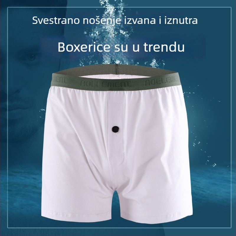 Muške prozračne pamučne gaćice za kućnu upotrebu, srednja visina struka, pleteni materijal, jednobojni uzorak, prepona sa Spandex <30%