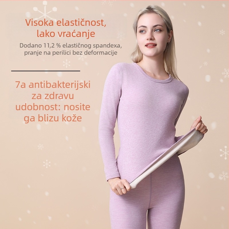 Ženski De Velvet toplo donje rublje set: gornji dio s okruglim izrezom i hlače; 80–90% poliester; antibakterijski; antistatistički; flis podstava