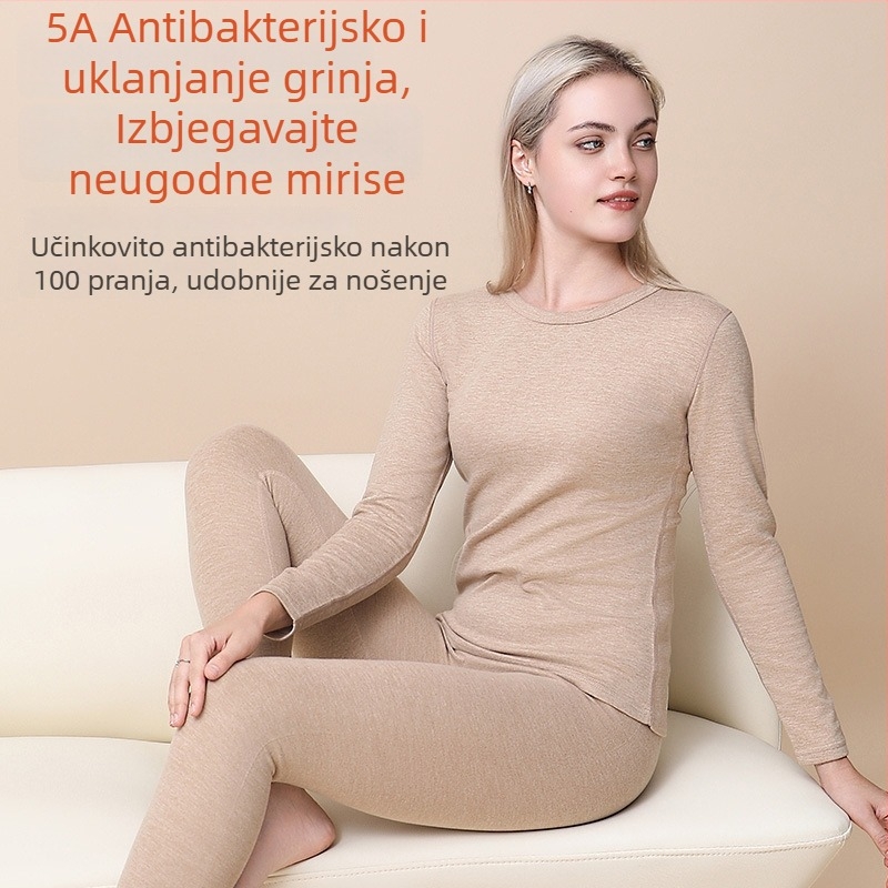 Ženski De Velvet toplo donje rublje set: gornji dio s okruglim izrezom i hlače; 80–90% poliester; antibakterijski; antistatistički; flis podstava