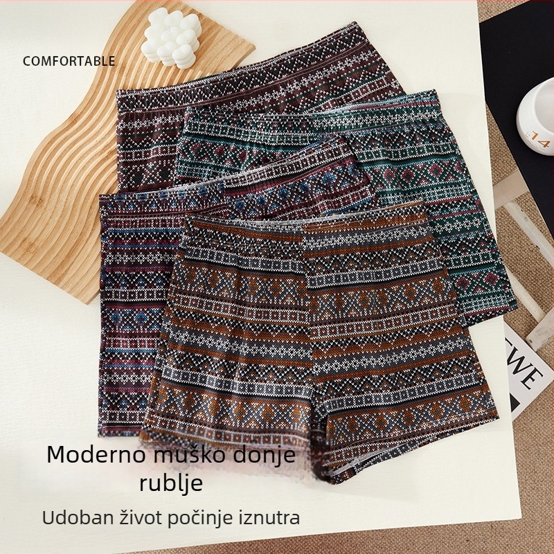Nove muške bokserice od pamuka s retro otiskom, lagane kućne šorceve u retro stilu